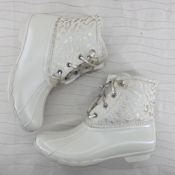 Sperry Womens Top-Sider Saltwater Ivory Leopard Duck Boots STS88315 Sz 8 NEW - Picture 9 of 12